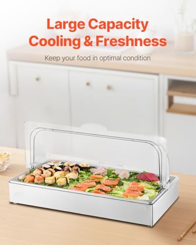 VEVOR Countertop Food Serving Display Container, 1 x 1 Pan Stainless Steel Food Serving Tray, Buffet Condiment Dispenser Display Rack with Clear Lid & 3 Ice Trays, for Restaurant Hotel Kitchen Party - Image 4