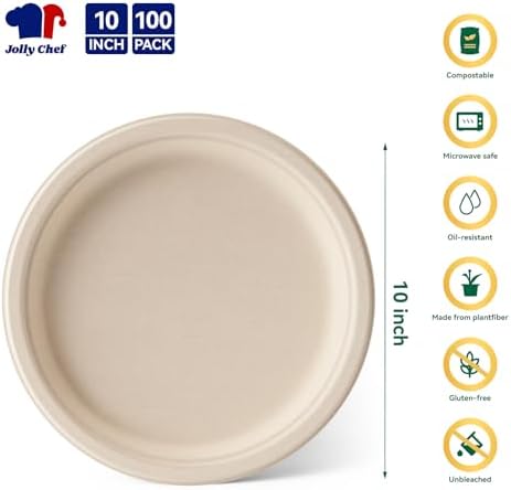 Compostable Heavy Duty 10 Inch 100 Pack Eco-Friendly Disposable Paper Plate - Image 2