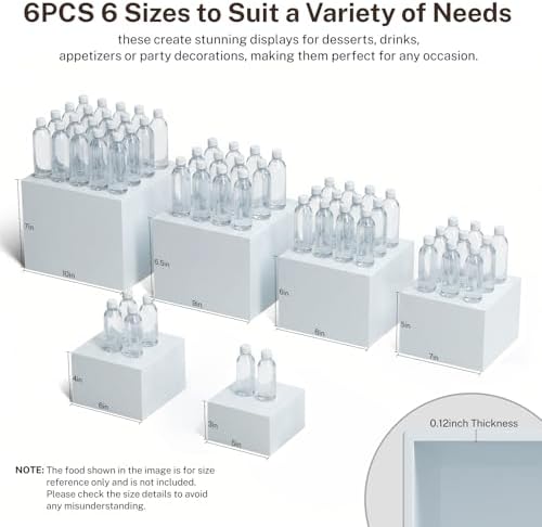 6 Pcs White Buffet Risers, Food Risers Display Stands for Buffet Table Party Catering Dessert Jewelry Collectibles,Cube Nesting Boxes with Hollow Bottoms 6 Sizes (10" 9" 8" 7" 6" 5") - Image 2