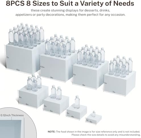 8 Pcs White Buffet Risers with Mini Sign and Marker, Food Risers Display Stands for Buffet Table Party Catering Dessert Jewelry Collectibles,Cube Nesting Boxes with Hollow Bottoms 8 Sizes (10" 9" 8" 7" 6" 5" 4" 3") - Image 2