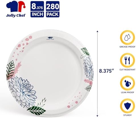 JOLLY CHEF 280 Count Paper Plates 8.37 inch Disposable - Image 2