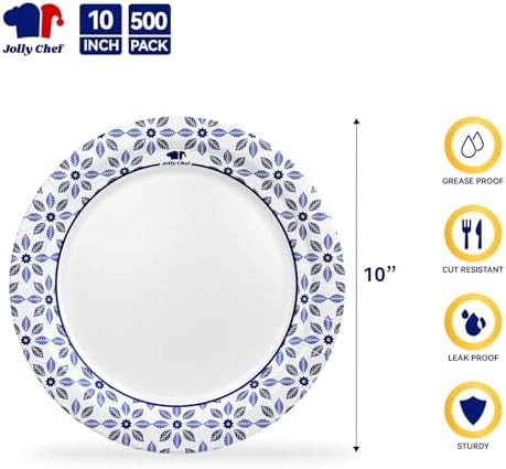 JOLLY CHEF 10 inch Disposable Paper Plates 500 Count - Image 2