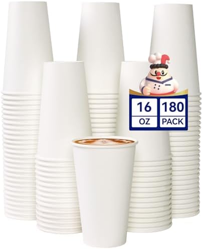 JOLLY CHEF 16 oz Paper Coffee Cups, White Drinking Paper Cups 180 Count by JOLLYCHEF