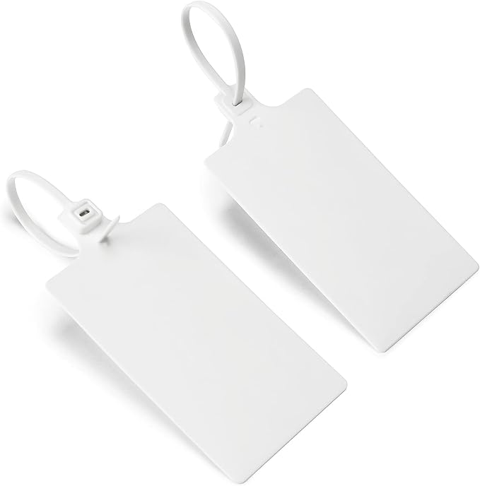 50 White Plastic Writable Shipping Tags - Large, Waterproof, Hanging Labels with One Permanent Marker Pen