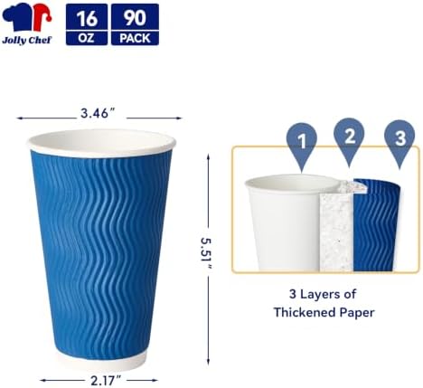 JOLLY CHEF Paper Coffee Cups 16 oz 90 Pack Insulated Paper Cups Blue - Image 2