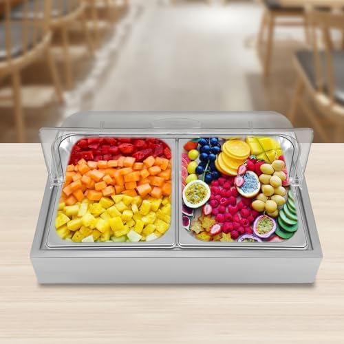 Ice Tray Chafing Dishes for Buffet Stainless Steel Ice Food Serving Display Clear Cold Food Server with Roll Lid Cooling Plate for Dishes Fruit Party - Image 4
