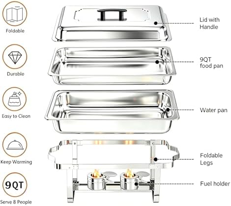 Chafing Dishes for Buffet, 4 Pack 9 Quart Stainless Steel Chafer Set - Image 5