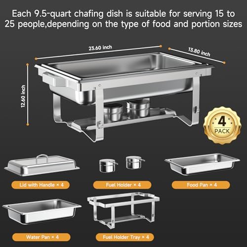 Chafing Dishes for Buffet 4 Pack, 9QT Chafing Dish High Grade Stainless Steel Chafer Complete Set,Steel Handle, Catering Events Complete Buffet Warmer Set (Silver, 2) - Image 6