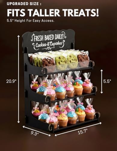 HOTCAN Cookie Display Stand for Bakers & Vendors with Acrylic Front | Wooden Dessert Stand with Chalkboard Sign for Market Booths, Craft Fairs & Events | 3 Tiered Cookie Display for Cupcakes, Muffins & Pastries (Black) - Image 4