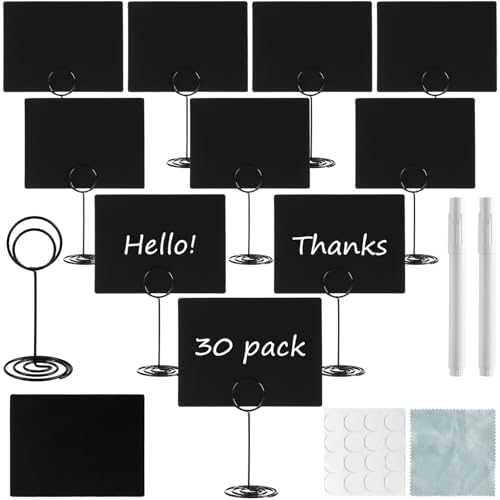 Aertiavty 30 Pack Mini Chalkboard Signs with Table Number Holders, 4x3 inch Small Chalkboard Signs, Black Stand, 2 Markers, Food Labels for Party Buffet, Wedding by Aertiavty