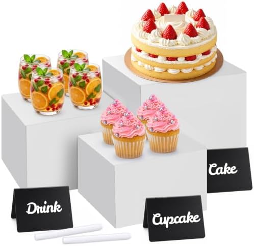 SiliFine 3 Pcs Acrylic Buffet Risers with Price Signs and Markers, White by SiliFine