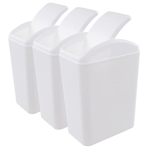 Vababa 3-Pack 4.5 Gallon Plastic Trash Can with Swing Lid, Swing-Top Waste Can, White