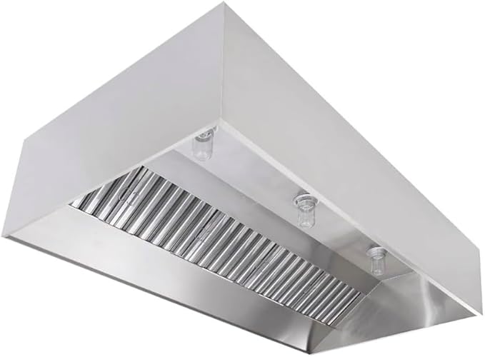 Commercial Kitchen Restaurant Duty Exhaust Hood, Wall Canopy Stainless Steel Exhaust Hood with Baffle Hood Filters, High Temperature Light Fixtures, and 16” Round Exhaust Riser (12" Long Hood)