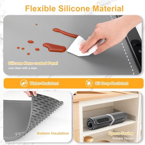 Warming Food Mat, Electric Heating Warming Mat for Food with 6 Level Temperature & 6 Hours Timer, Flexible Silicone Food Warmer, Portable Warming Trays for Party Home Kitchen (Gray, 23.6"x15") - Image 5