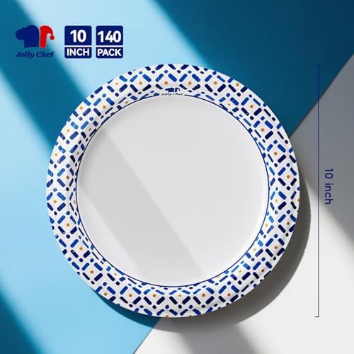 JOLLY CHEF 10 Inch Paper Plates 140 Count & 7.28 Inch Heat Resistant Durable Gold Dinner Forks for Parties - Image 5