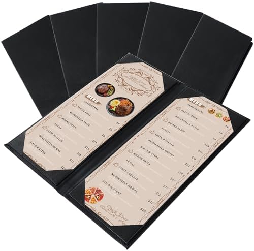 Menu Covers 4.25 x 11", 5 Pack 2 View Leather Restaurant Menu Holders by FL