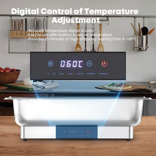 Electric Chafing Dish Buffet Server Set, Stainless Steel Full Size & Half-Size &Three-Section Food Pan with Temp Control, Roll Top Stainless Steel Food Warmers for Catering Buffet - Image 4