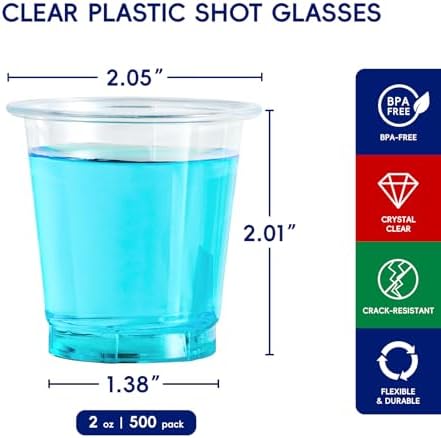 JOLLY CHEF 500 Pack 2 oz Plastic Shot Glasses Clear Plastic Disposable Cups - Image 2