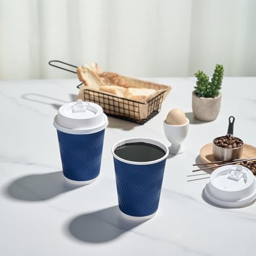 JOLLY CHEF 80 Pack 16 oz Disposable Coffee Cups with Lids and Stirrers, Insulated Ripple Wall Hot To Go Paper Coffee Cups for Office, Home, Travel - Image 4