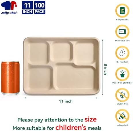 Compostable 5 Compartment Paper Plates 11*8 Inch 100 Pack Divided Plates - Image 2