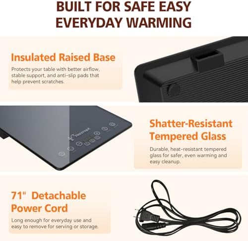 50" x15" Electric Warming Tray for Parties Buffet, 5-in-1 Modular Food Warmer Mat with 17 Heat Levels, 12H Timer, Child Lock & Glass Surface for Family Dinners Holiday Gatherings - Image 6