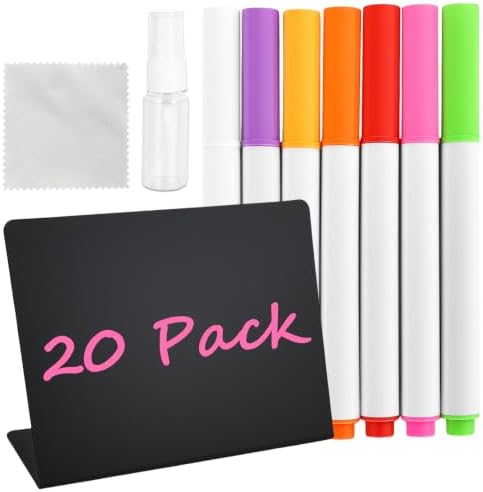 L Shape 20 Pack Mini Chalkboard Signs, Reusable Small Chalkboard Food Labels with 7 Color Markers, Spray Bottle and Cleaning Cloth for Buffet Wedding Party Table Decor by Unknown