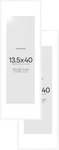 Homeforia 13.5x40 Panoramic Frame White, High End Metal 13.5x40 Picture Frames with Mat 10x30 Photo, 13.5 x 40 Poster Frames Matted to 10 by 30 Print, 40x13.5 Frames, Tempered Glass, Wall Kit, Set of 2
