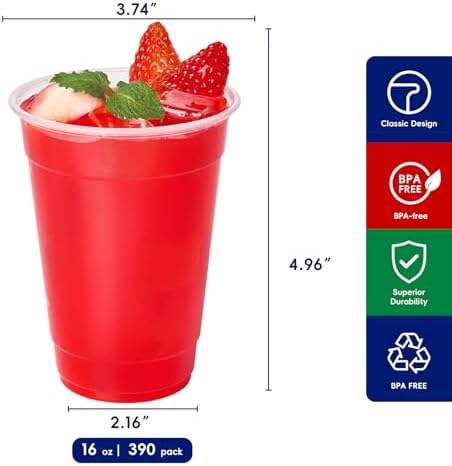 JOLLY CHEF 16 Oz Disposable Clear Plastic Cups, 390 Pack Drinking Cups - Image 2