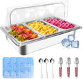 Countertop Ice Food Serving Display Tray with 3 Pan, Portable Salad Bar Buffet Station for Home, Cold Food Buffet Server, Pizza Topping Station, Cold Buffet Table Serving Station for Party by Enkreefi