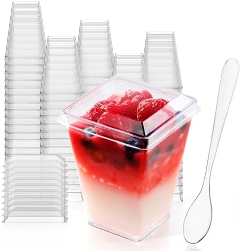 JOLLY CHEF Plastic Dessert Cups with Lids and Spoons 5 oz 100 Pack by JOLLYCHEF