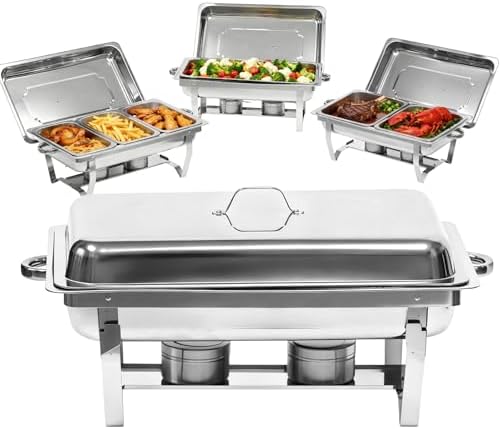 9Qt Chafing Dishes for Buffet, 4 Pack Silver 304 Stainless Steel Chafing Dish Sets, Food Warmers for Parties,Complete Buffet Servers and Warmers with Multiple Size Pans to Keep Food Warm by Charcofire