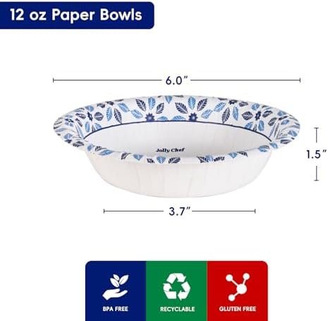 JOLLY CHEF 156 Count Paper Bowls 12 oz Disposable - Image 2