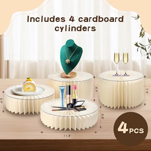4 Pack Buffet Risers Foldable Food Display Risers Food Risers for Buffet Table Tall Cake Stands Cylinder Stands for Party Pedestal Cake Stand Dessert Table Display Set Cupcake Stands Cupcake Display - Image 5