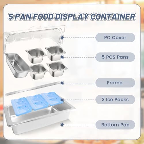 Countertop Ice Food Serving Display Tray with 5 Pan, Salad Bar Buffet Station for Home, Cold Food Buffet Server, Pizza Topping Station, Cold Buffet Table Serving Station for Party - Image 3