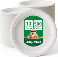 Compostable Heavy Duty 10 Inch 500 Pack Disposable Eco-Friendly Paper Plate by JOLLYCHEF