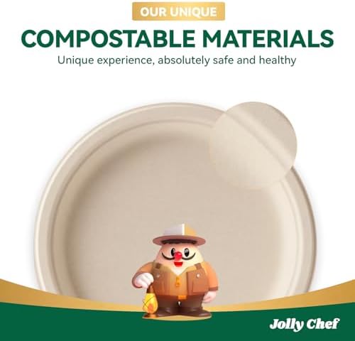 Compostable Heavy Duty 9 Inch 300 Pack Disposable Eco-Friendly Paper Plates - Image 7