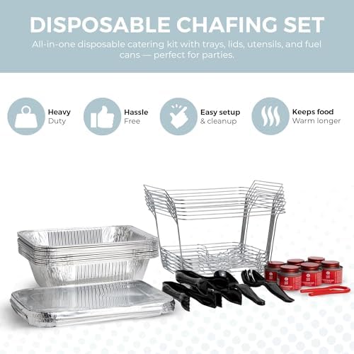 Alpha Living 6 Pack - Disposable Chafing Dish Buffet Set, Half Size Pans, Welded Body Food Warmers for Parties, Fuel Cans Complete Set, Warming Trays - Image 2