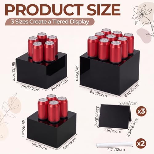SiliFine 3 Pcs Acrylic Buffet Risers with Price Signs and Markers, Black - Image 2