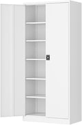 Metal Storage Cabinet-71” Tall Steel File Cabinets with Lockable Doors and Adjustable Shelves-White Steel Storage Cabinet for Home,Kitchen, School, Office, Garage