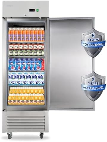 JINSONG 27" Commercial Refrigerator, 23 Cu.Ft Reach-in Stainless Steel Fridge with Single Solid Door for Restaurant, Bar, Shop, or Home Use