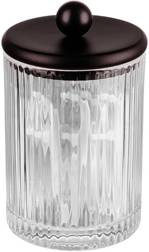 SheeChung 1 Pack Bronze Ribbe Glass Qtip Holder with Metal Lids by SheeChung