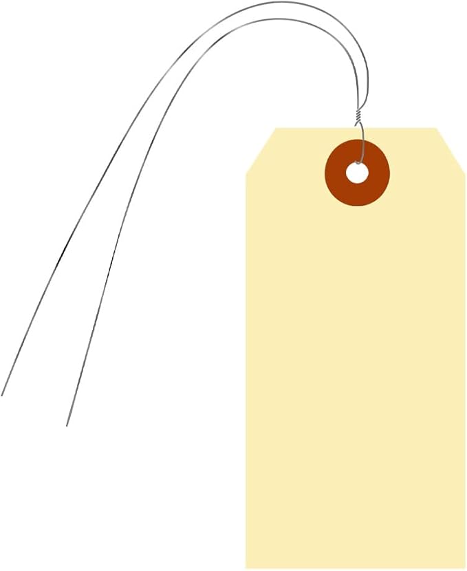SmartSign Blank Manila Shipping Tags with Wire, Size-4, Pack of 100, 13pt Thick Prewired Cardstock Tag, 4.25 x 2.125 inch Paper Hang Tags with Reinforced Fiber Patch