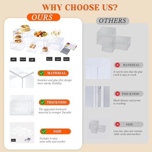 6 Pcs Clear Acrylic Buffet Risers & Dessert Table Food Display Stand Set - Image 4