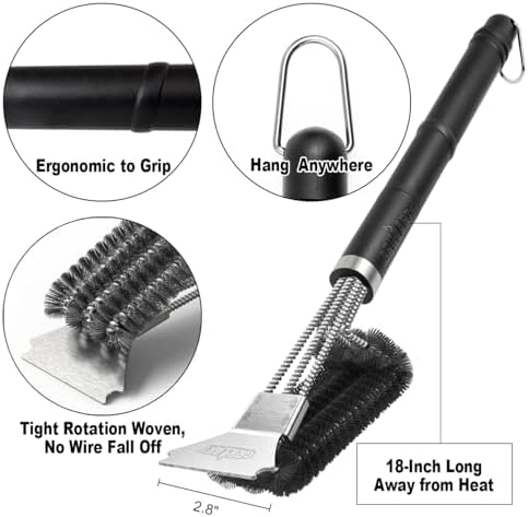 GRILLART Grill Brush and Scraper BBQ Brush for Grill, Safe 18" Stainless Steel Woven Wire 3 in 1 Bristles Grill Cleaning Brush, BR-4516 - Image 5