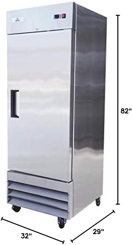 Commercial Refrigerator 1-Door Solid Upright Reach in Stainless Steel NSF 27" Width, Capacity 17 Cuft, Bottom Mounted Restaurant Quality Kitchen Cooler Fridge AKR-06881, NSF Certified