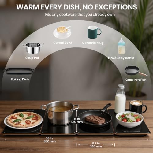 Electric Warming Tray, 4-in-1 Modular Electric Food Warmers Buffet with 7 Temp Settings & Timer, 33"x15" Glass Surface Food Warmer Mat, Warming Trays for Buffets Party & Restaurant & Home Gathering - Image 6