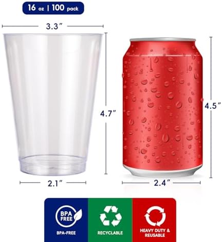 JOLLY CHEF 100 Pack 16 oz Disposable Clear Plastic Cups, Drinking Cups - Image 2