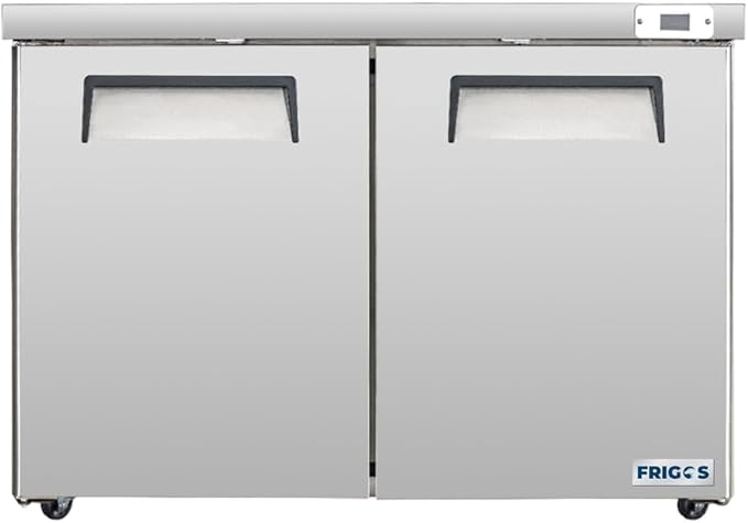 Frigos FG-UCRF-48 48" 2 Door Undercounter Refrigerator Silver - Standing Refrigerator Ideal for Commercial Kitchen - LED Lighting Included Liftgate