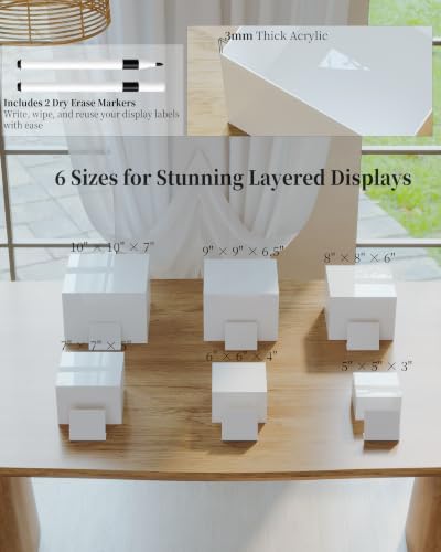 6PCS Acrylic Buffet Risers with 6 Dry Erase Signs and 2 Markers - Image 2