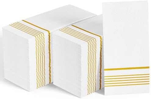 400 Paper Dinner Napkins, 2 Ply Gold and White Guest Hand Towels for Party by JOLLYCHEF